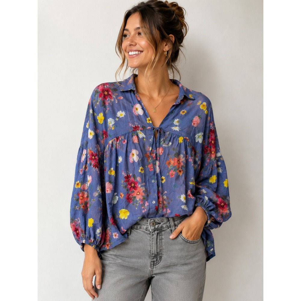 VENUS Floral Boho Babydoll Button Front Blouse Medium